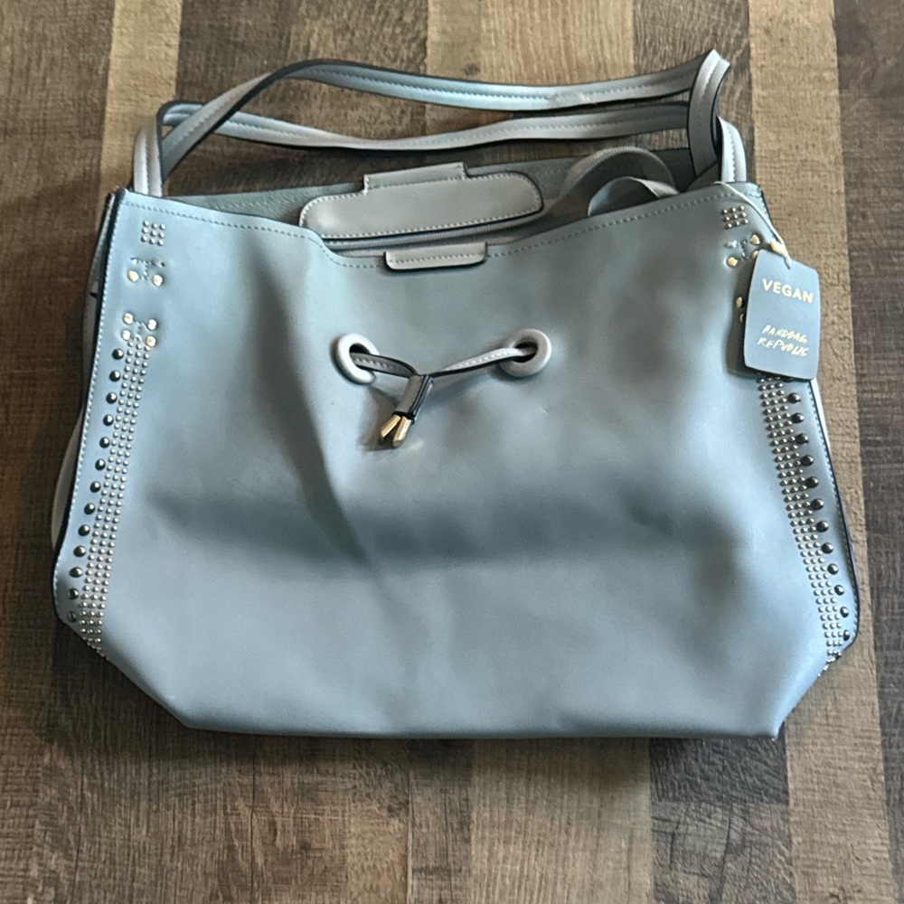 New with Tags Vegan Handbag Republic Light Blue Studded Satchel